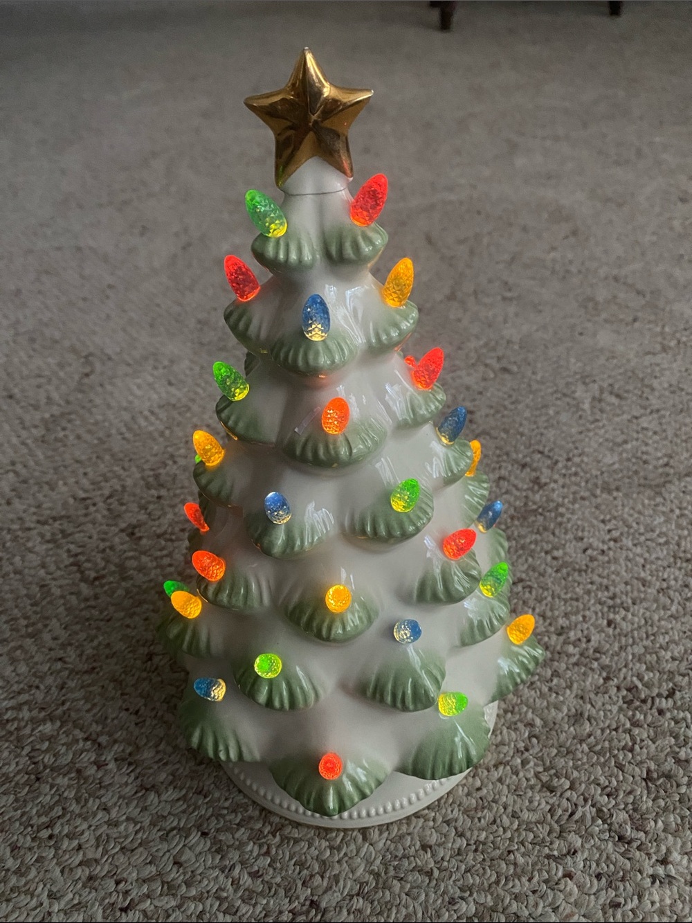 FLAWED Lenox White Ceramic Lighted Christmas Tree w/Multicolored Bulbs
